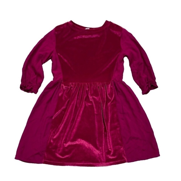Gap Kids Maroon Gathered Velvet Cotton Combo Peasant Dress - Picture 1 of 3